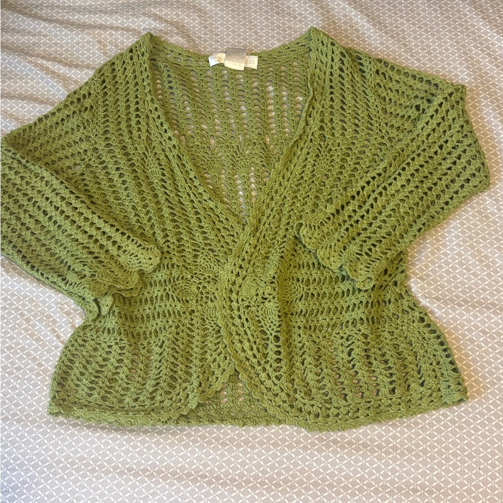Isabella Rodriguez Green Cardigan with Open-Knit Design